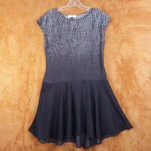 HALSTON HERITAGE Womens Dress XS Black Satin Mini Flare Shift Twirl Croc